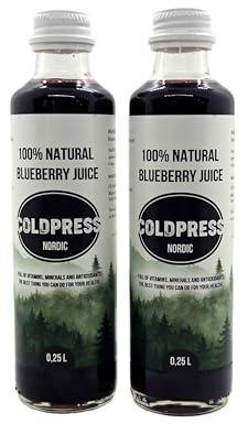 ColdPress Nordic Wild Blueberry Juice 2x 250 ml, Wild-Crafted from Baltic Forests, 100% Pure- No Added Sugar or Water, Not from Concentrate, High Antioxidants, Glass Bottle (2x 250ml) 500ml