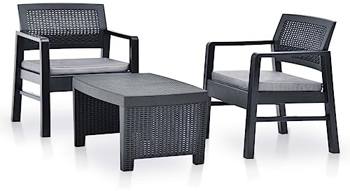 SKTQYQO Gartenmöbel-Set, 3-teilig, Kunststoff, Anthrazit, Gartenmöbel-Set für den Außenbereich, geeignet für Gärten