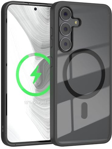 EAZY CASE Hülle für Galaxy S25 FE kompatibel mit Qi Charging Ultra Aufprallschutz Stoßfest und Kratzfest dünne Schutzhülle mit Kameraschutz Silikon Cover Clear Hybrid Handy Case Schwarz - Qi Charging