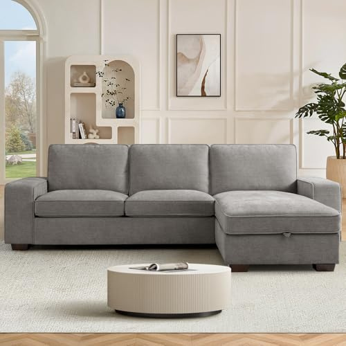 DUANDUAN 250cm L-Shaped Corner Sofa, Sectional Couch with Chaise Storage | Modular reversible chaise with storage, removable and washable covers, USB-C charging, easy assembly, comfy Chenille