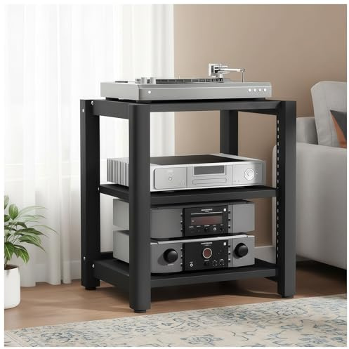 POPICK HiFi Rack Holz, Audio Rack HiFi Regal Holz 2/3/4/5 Ebenen, Medienständer mit Verstellbaren Ablagen, Schallplattenspieler Regal für Plattenspieler, Verstärker, Stereoanlagen, Wohnzimme