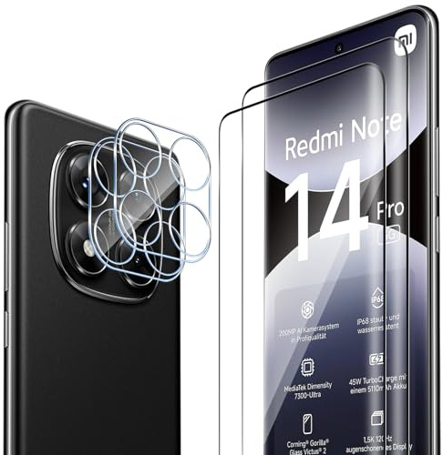 ELYCO Cristal Templado para Xiaomi Redmi Note 14 Pro 5G/POCO X7, 2+2 Piezas | 2 Piezas Protector de Pantalla + 2 Piezas Protector de Lente Cámara, 9H Dureza Anti-Rasguños, HD Vidrio Templado