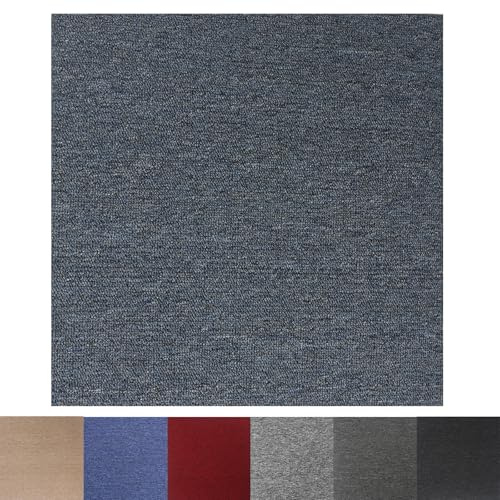 Sulwena Carpet Tiles 20 Pack 50x50cm – 5m² Heavy Duty Flooring Tiles, Non-Slip Square Carpet Tile DIY Flooring Rugs Covering for Home Office Living Room Bedroom Commercial Retail (Blue)