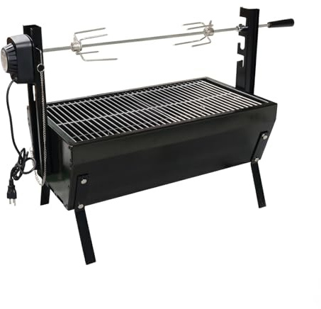 MagiDeal Outdoor Rotating Grill Barbecue Cooker Rotisserie Spit Grill Iron Plate Build Painted Exterior Lower Stable Heat Control, C03 Charcoal Grill Plug-in Model