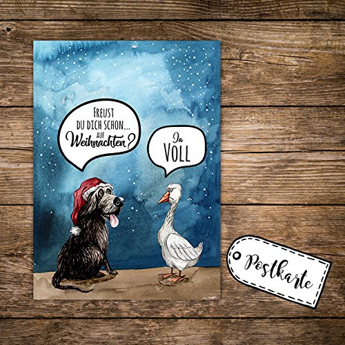 ilka parey wandtattoo-welt A6 Weihnachtskarte lustig Postkarte Weihnachten Print mit Hund Gans und Spruch pk116