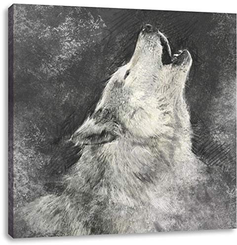 Pixxprint Heulender Wolf Kunst, Größe: 70x70, Leinwandbild Quadratisch, Wandbild, Kunstdruck, fertig bespannt