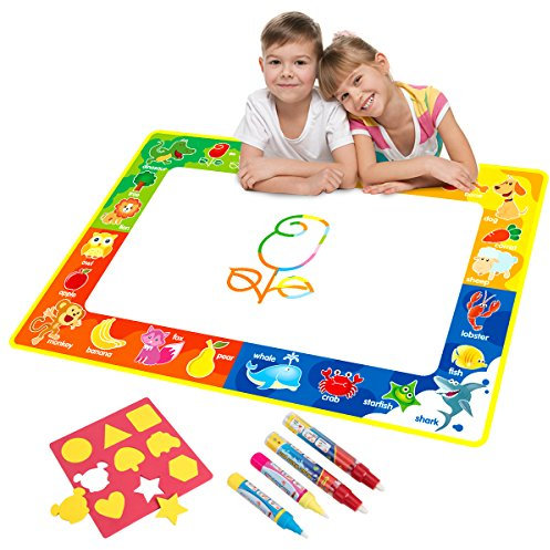 Vidillo Doodle Matte, Wasser Doodle Zeichnung Matte Kinder Spielzeug Große Magie Kleinkinder Malerei Schreibmatten Scribble Boards mit 4 Magic Pen und Zeichnen Vorlagen,Geschenk (Fruit)