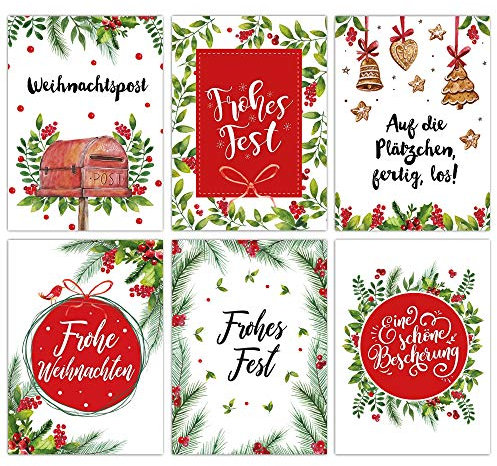 Papierdrachen Weihnachtskarten Set - 12 liebevoll gestaltete Postkarten zu Weihnachten - Kunstdruck zum Verschicken, Pakete dekorieren und Sammeln - Karten Set 1 - Leaves and Berries