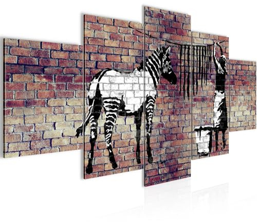 Runa Art Wandbilder Banksy Washing Zebra 5 Teilig Bild auf Vlies Leinwand Deko Loft Wohnzimmer Graffiti Braun 012952b