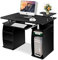 COSTWAY Bureau Informatique Table de Bureau en MDF pour Ordinateur Multi-Rangements avec Tablette Imprimante, Tablette à Clavier Coulissante, 2 Tiroirs 120x55x85cm (Noir)