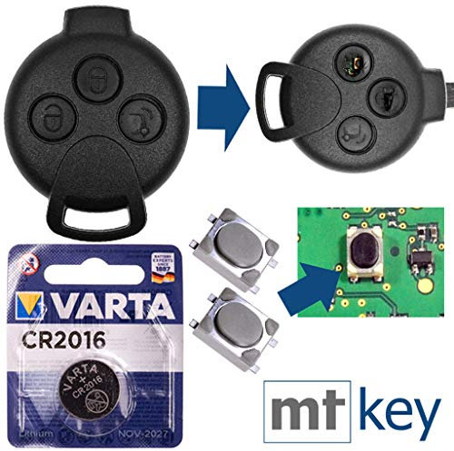 Mando a distancia para llave de coche, carcasa de 3 botones, microbotón y batería compatible con Smart