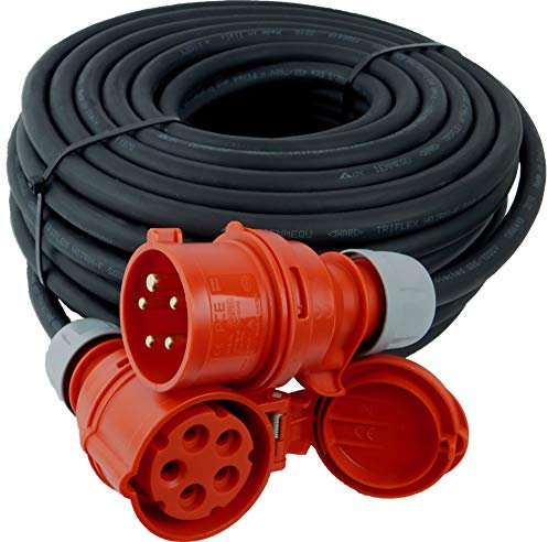 NWP CEE-Verlängerung 20m 400V 16A, Schwarz, IP44 5x2,5 mm² H07RN-F - Gummischlauchleitung, Verlängerungskabel für Baustelle, Industrie, Außenbereich