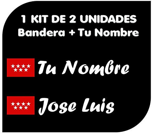 CrisPhy Vinyl-Aufkleber, Motiv: Flagge Madrid + Dein Name – Fahrrad, Helm, Padelschläger, Skateboards, Auto, Motorrad etc. – Set mit Zwei Vinyl-Aufklebern weiß