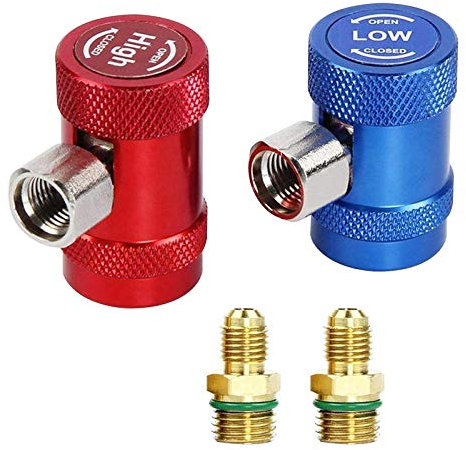 Raccord Rapide Air Comprimé, R1234yf Coupleurs Rapides Climatisation Réfrigérant Coupleurs Rapides Côté Haut/Bas R1234yf Coupleurs Manuels Adaptateurs de Connecteur avec Port Mâle 1/4