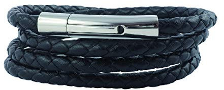 König Design Lederkette Lederband Leder-Armband 3 mm Herren Halskette Schwarz 55 cm lang mit Hebeldruck-Verschluss Silber geflochten