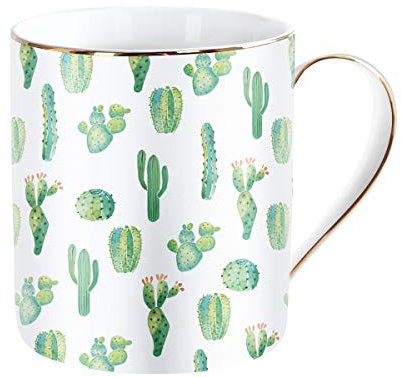 WAVEYU Keramiktasse, Kaffeetasse Tasse Design mit Henkel Dekoration mit Henkel Kaffee Tee Tasse für Mädchen Frauen für ideale Geschenke 14 oz Kaktus