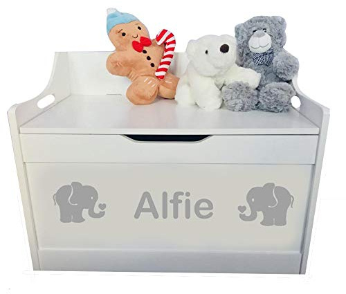 Little Secrets Gifts Personalised White Wooden Toy Box with Elephant Design Nursery Storage 62cm x 40cm x 47cm