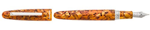 Esterbrook Füllfederhalter aus der Serie „Estie Honeycomb“, marmorierter Schreibstift aus Acryl mit Beschlägen in den Farben Gelb-Orange, Federstärke Breit (B) E836-B 149,9 mm Länge (geschlossen)