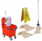 Bayersan Floor Cleaning Mopping Set 25l Bucket | Complete Mop | Mop Heads | Wet Floor Sign | Commercial | Professional Cleaner Tools (Red)