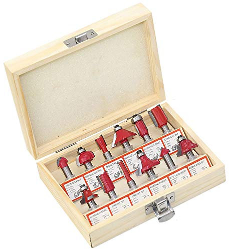 Juego de brocas de enrutador de vástago de 12 piezas de 6 mm para cortador de fresado de madera, herramienta de carpintería de carburo (rojo)