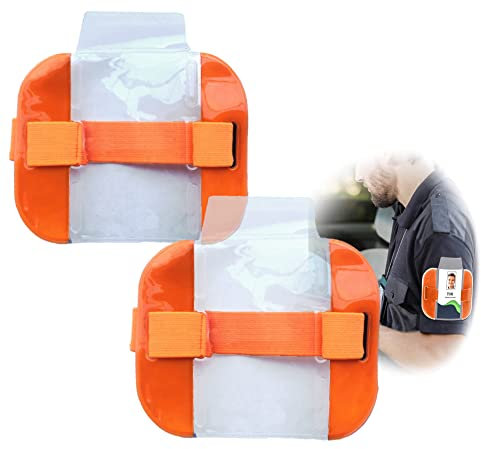 LdawyDE Lot de 2 brassards porte-badges, porte-badge, porte-badge pour licence d'identité, avec sangle réglable, fabriqué en PVC, personnel de sécurité, personnel de sécurité (Orange)