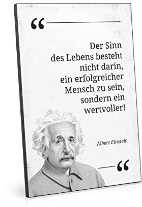 ARTFAVES® Holzbild mit Spruch - Der Sinn des Lebens/Zitat Albert Einstein | modernes Holzschild schwarz-Weiss zur Dekoration oder als Geschenk zum Thema Motivation