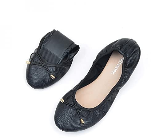 CHAOEN Roll Up Ballet Pumps for Women Non Slip Fold Up Ballerina Dolly Shoes, 04 Black, 6.5 UK, (CHAOEN-022504)