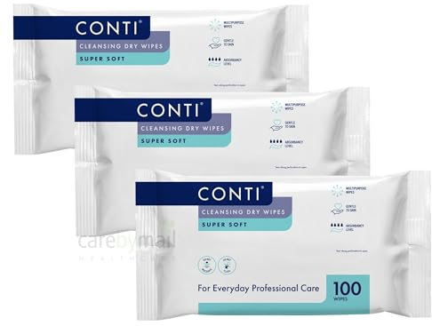 Conti Supersoft Large Patient Cleansing Dry Wipes (3 Packs of 100 Dry Wipes)