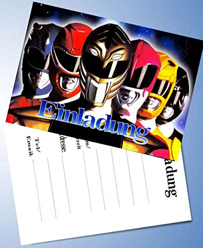 000 12 Einladungskarten & 12 Umschläge für Geburtstag Partys und Kindergeburtstag Power Rangers Nr. 6