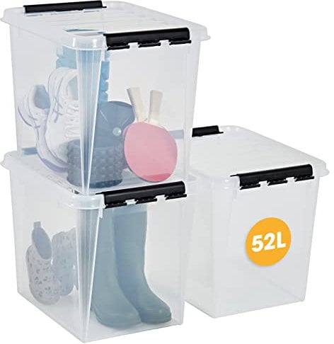 SmartStore - 3x Aufbewahrungsbox mit Deckel Classic 52L (50x39x41cm) | Stapelbare Box mit Deckel | Lebensmittelechte Kunststoffbox | Plastikbox mit Deckel & verstärkten Ecken | 10 Jahre Garantie