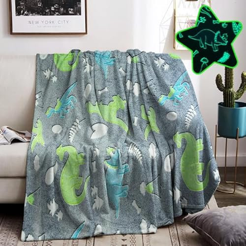 HZVRTN Kuscheldecke Kinder Einhorn/Dinosaurier/Weltraum Decke, kuscheldecke leuchtet im Dunkeln, warme Decke Flauschige Geschenke für Jungs mädchen Sofa Kinderdecke (Dinosaurier B, 150x200cm)