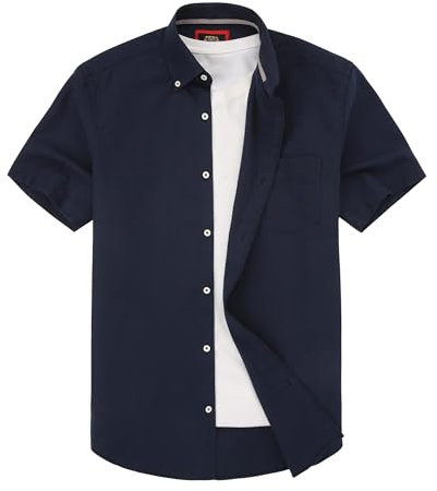 Mens Short Sleeve Oxford Shirt Plain or Stripe,Classic Fit,Button Down Collar & Pocket. Holiday Apparel Leisure Shirts. by Janeo British Apparel. Navy Plain, 2XL