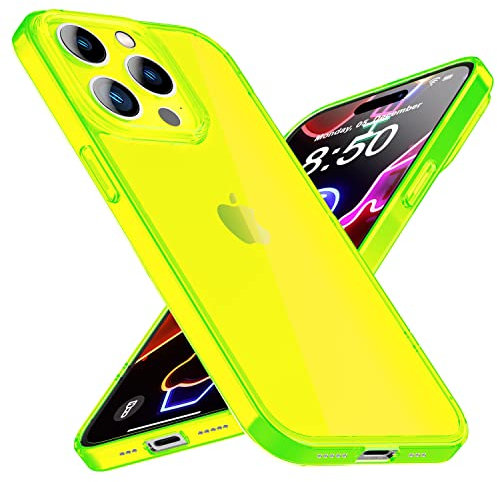 NALIA Klare Neon Silikonhülle kompatibel mit iPhone 14 Pro Hülle, Durchsichtig Bunt Leuchtend Anti-Gelb Vergilbungsfrei, Dünne Robuste Schutzhülle TPU Silikon Handyhülle Cover Bumper, Farbe:Gelb