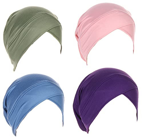 4 Stück einfarbige innere Hijab-Kappen, muslimische Stirn, Kreuz-Turban, Stretch-Hijab für Damen, Kopftuch, 4 Stück 02, 6