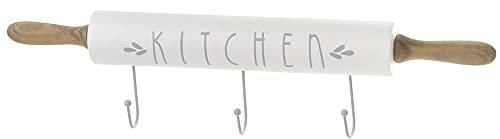 NUVOLE DI STOFFA Appendino da Muro Parete Cucina mattarello in Legno Bianco con Frase, Shabby Chic My Home
