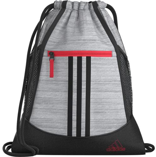 adidas Unisex-Erwachsene Alliance (12l) Lightweight Athletic Small Drawstring Team Sports Workout Bag Discontinued Sackpack-Tasche, Zweifarbiges Grau, zweifarbig/schwarz/Leuchtend rot, Einheitsgröße