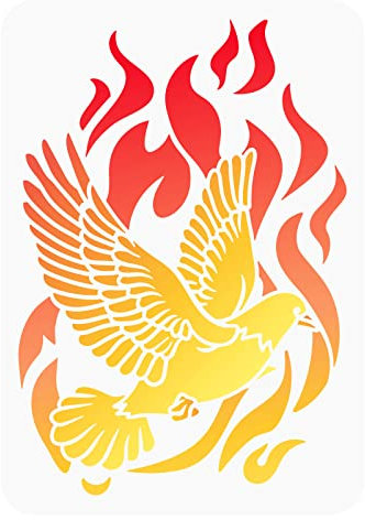 FINGERINSPIRE Feuertauben-Schablone Zum Malen 29.7x21 cm Aushöhlen Heilig-Geist-Taube Zeichenschablone Wiederverwendbare Kunststoff-Tier-Feuer-Schablone Zum Malen An Der Wand Fotoalbum Papier