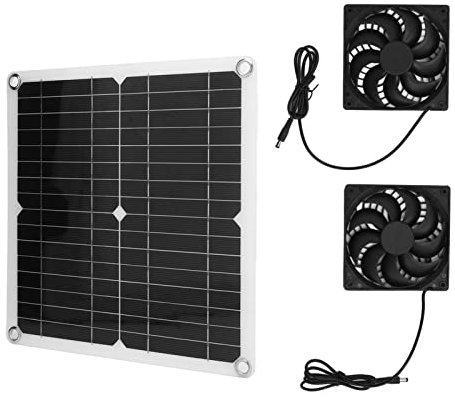 Bewinner Kit Ventilatore Pannello Solare, Pannello Solare 20W 16V con 2 Ventole di Scarico, Ventilatore Esterno Impermeabile per Pollai, Serre, Scarico da Campeggio