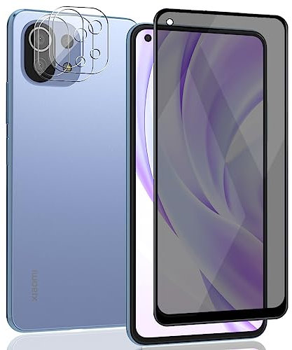 Zerrshoo Pellicola Protettiva per Xiaomi Mi 11 Lite Vetro Temperato, Xiaomi Mi 11 Lite Protezione Vetro Privacy Temperato 1 Pezzi e Xiaomi Mi 11 Lite Vetro Fotocamera 2 Pezzi. 9H Anti Graffio Anti-Spy