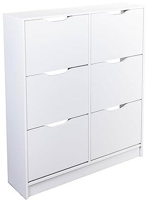 Inter Link – Schuhschrank – Schuhkipper – Schuhregal – Mit 6 Klapptüren – Mit praktischen Griffmulden – Melaminbeschichtet – Weiß – Westphalen SK6