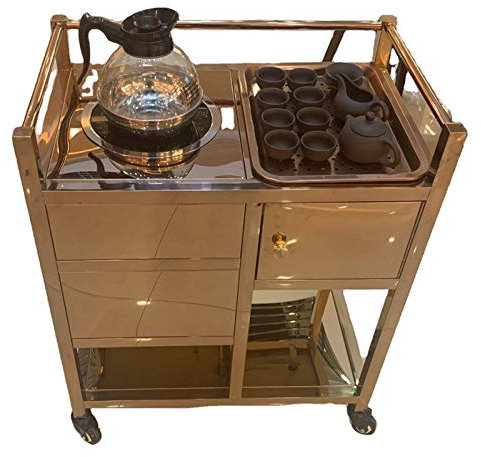 TEmkin Barwagen/Industrie-Rollwagen/Servierwagen für Küche, Esszimmer, Hausbar oder Buffet, Barwagen auf Rollen, Aufbewahrungswagen (Roségold) (Roségold)