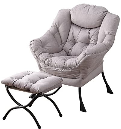 YOTATING Bequemer Sessel mit Fußhocker, Lazy Chair mit Ottomane, Freizeit-Akzentstuhl, Relax-Lounge-Sessel mit Armlehnen & Seitentasche für Wohnzimmer, Schlafzimmer & kleine Räume, Hellgrau