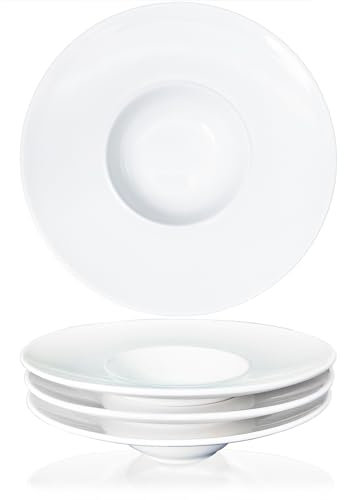 Jinsongdafa Lot de 4 Bols à Soupe, Assiettes Creuses et à Pâtes 150 ml - Blanches Avec Bord en Porcelaine, Meilleur Cadeau (21,5 cm)