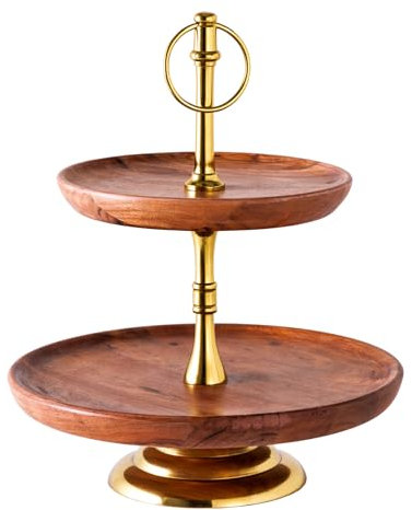 Riess Ambiente Dekorative Etagere Pure Nature - 34cm - Gold - Akazienholz Handmade Zwei Etagen Massivholz Schmuckständer