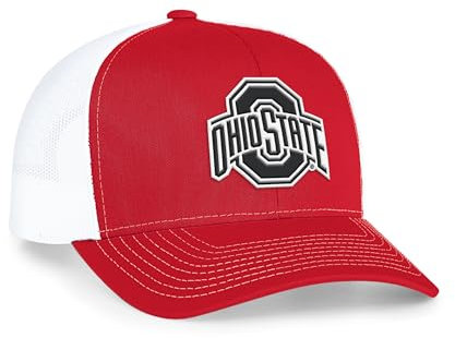 Pacific Headwear Unisex-Erwachsene NCAA Collegiate Herren Kontrastnähte Trucker Snapback Mütze – Verstellbare Netzrückenkappe Cap, Rot/Weiß/Rot, Einheitsgröße