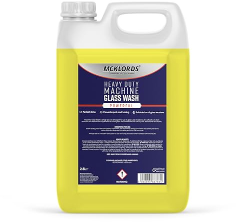 McKLords Commercial Heavy Duty Machine Glass Wash, Yellow, 2.5 Litre | Commercial Glasswasher Detergent, Removes Grease & Residue, Helps Keep Glassware Sparkling