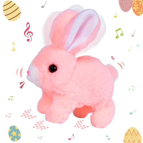 xinrongda Hüpfendes Kaninchen Spielzeug, Osterhase Plüschtier, Elektronisches Haustier Plüschhasenspielzeug mit Geräuschen Bewegungen, Plüschhase für Ostern Weihnachtstag Geschenke