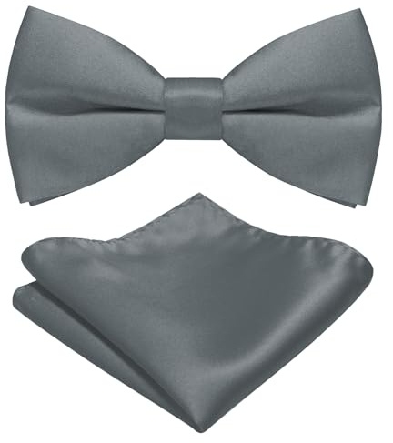 JEMYGINS Herren Matten Fliege erhältlich in Uni Farben inklusive Einstecktuch Set dunkelgrau