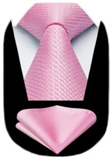 HISDERN Krawatte Rosa Hochzeit Klassisch Schlips Herren Elegant Krawatte mit Einstecktuch Set Formale Business Party