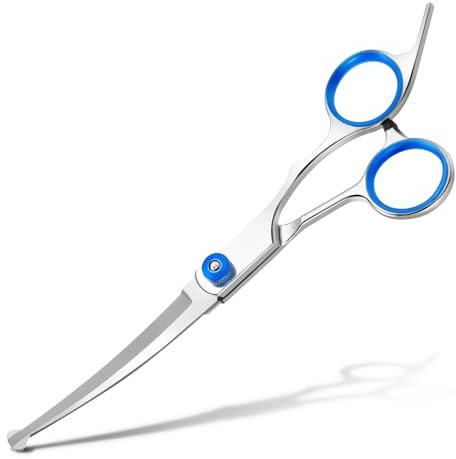 Jostift Hunde Scheren, Gebogene Schere Hund Fellschere Für Hunde und Katzen, Profi Runder Grooming Hundeschere, Edelstahl Fellschere Hundepflege-Schere für Katze und Anderen Haustieren, Blau